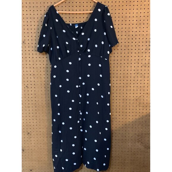 Old Navy Dresses & Skirts - Old Navy Polkadot Maxi Dress Short‎ Sleeves XXL Black & White Retro Twee FLAW